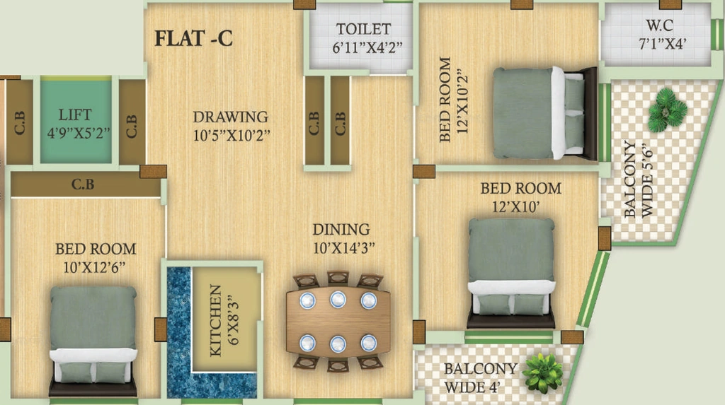3 BHK Flat in Mangalmurti Residency in Durgapur Expressway, Kolkata - Image 908010