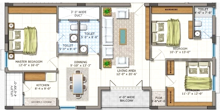 3 BHK Flat in Sahiti Vasuki Chandini Jewel in Madhapur, Hyderabad - Image 907615