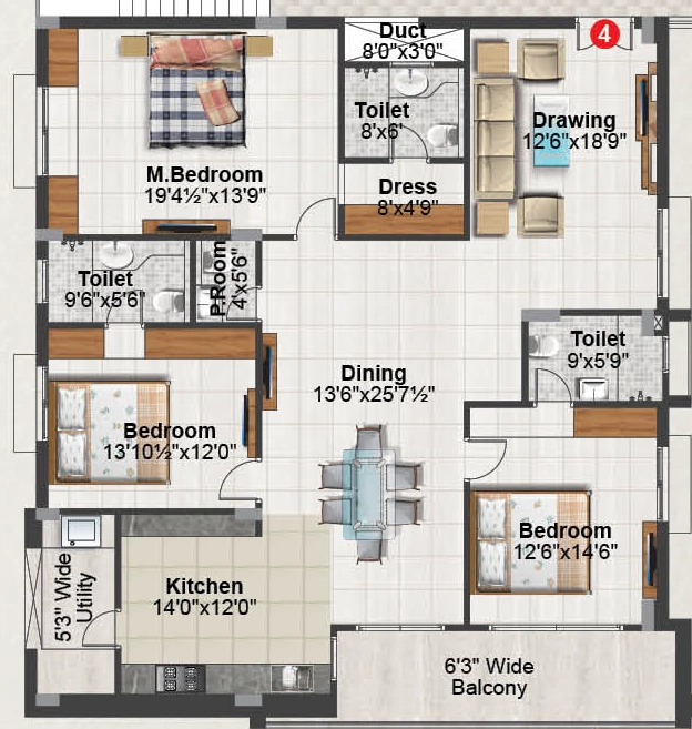 3 BHK Flat in Sravanthi Bluebells in Madhapur, Hyderabad - Image 907618