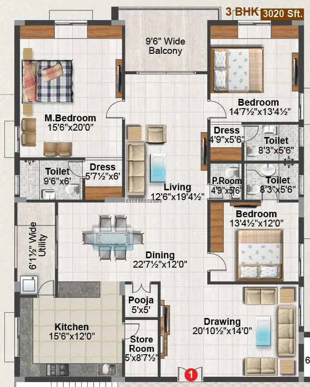 3 BHK Flat in Sravanthi Bluebells in Madhapur, Hyderabad - Image 907619