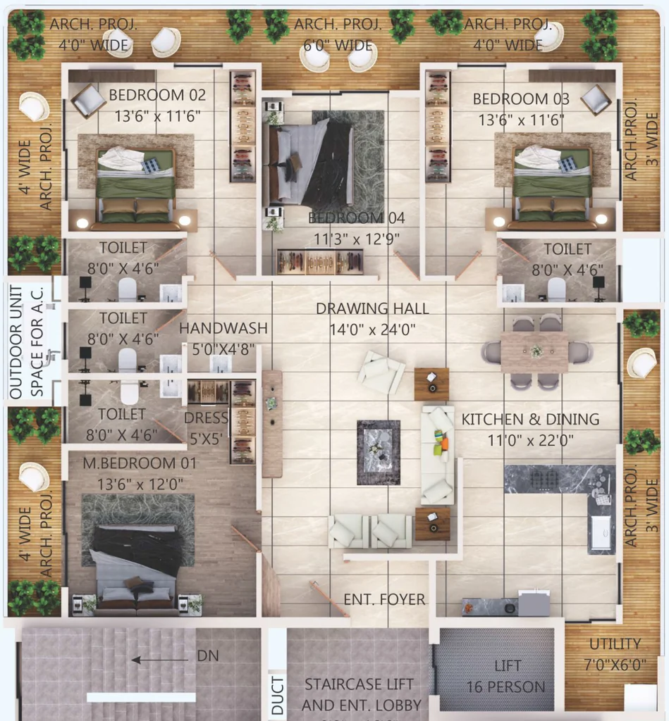 4 BHK Flat in Yash Anjaneya Bliss in Bajaj Nagar, Nagpur - Image 907524