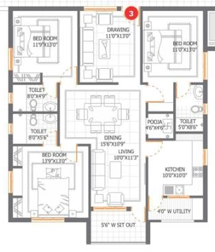3 BHK Flat in Aditya DSR Lake Side in Gachibowli, Hyderabad - Image 907635