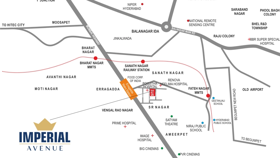 Location of Allied Imperial Avenue in Sanath Nagar, Hyderabad - Image 379107
