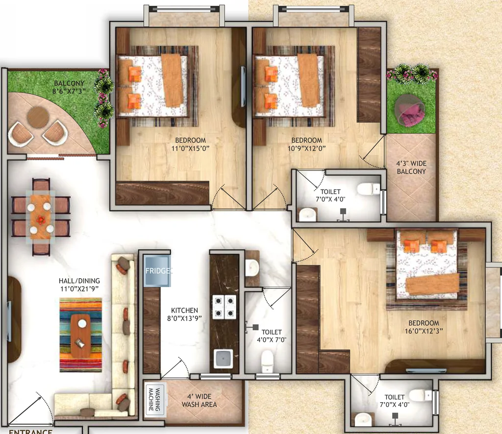 3 BHK Flat in Rai Rajgad Height in Khamla, Nagpur - Image 907531