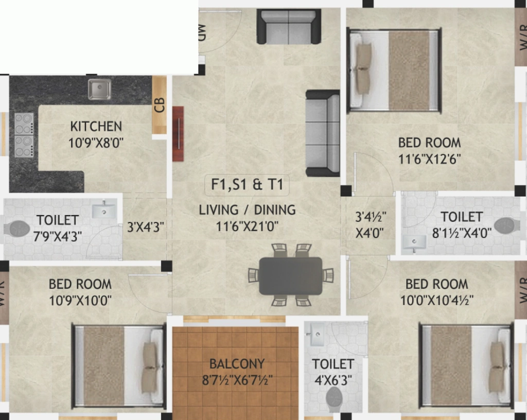 3 BHK Flat in Mugesh Sai Shrishti in Kattupakkam, Chennai - Image 907545