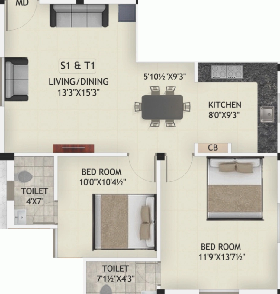 2 BHK Flat in Mugesh Sai Paadham in Poonamallee, Chennai - Image 907557