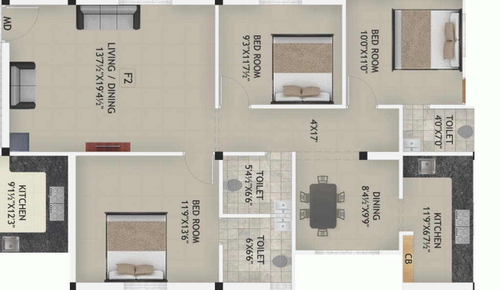 3 BHK Flat in Mugesh Sai Paadham in Poonamallee, Chennai - Image 907558