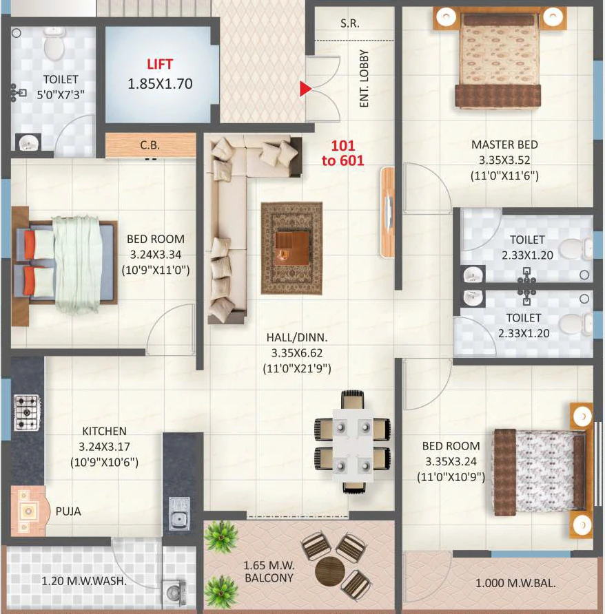 3 BHK Flat in V D Vasant Apartments in Khamla, Nagpur - Image 907556