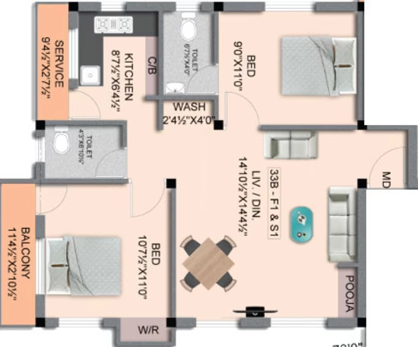 2 BHK Flat in Minerva Mahalakshmi Fort in Kattupakkam, Chennai - Image 907562