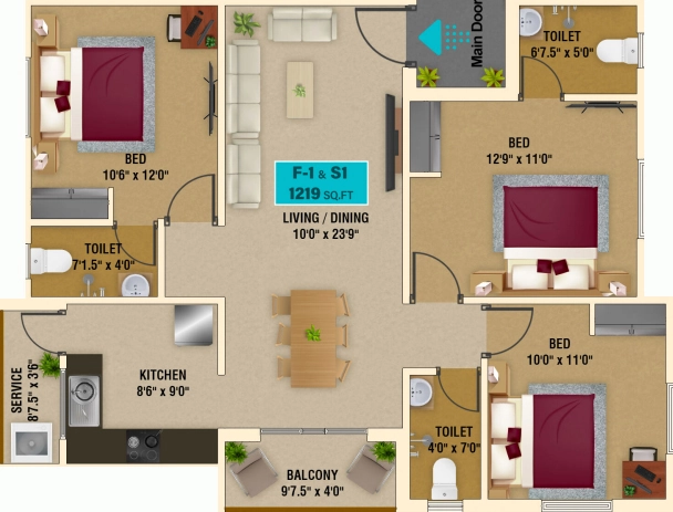3 BHK Flat in Chenthur Kamarajapuram in Sembakkam, Chennai - Image 907609