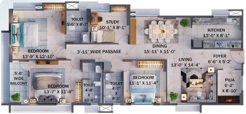 3.5 BHK Flat in Merlin IVY in Beleghata, Kolkata - Image 908419