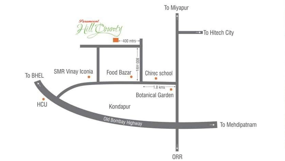 Location of Paramount Hill County in Kondapur, Hyderabad - Image 379450