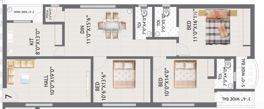 3 BHK Flat in PN Aabharana in Gachibowli, Hyderabad - Image 907761