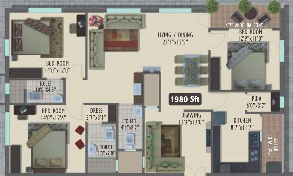 3 BHK Flat in Riverstone Habitat in Begumpet, Hyderabad - Image 907758