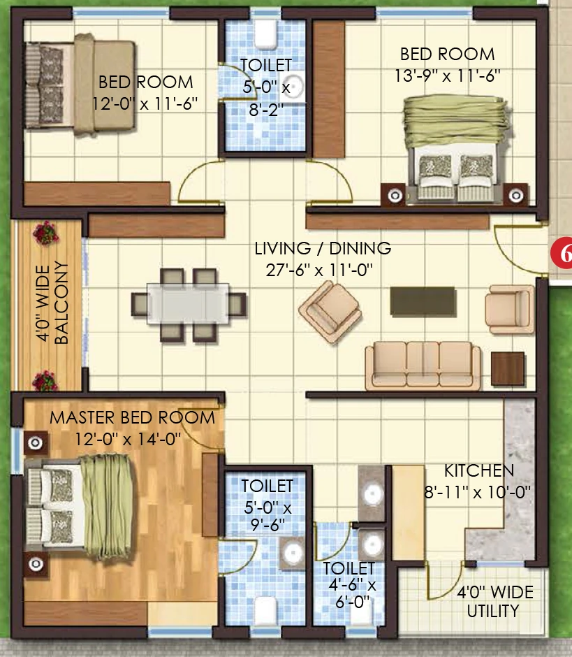 3 BHK Flat in Sahiti Sri Vidhya Ambrosia in Hitech City, Hyderabad - Image 907806