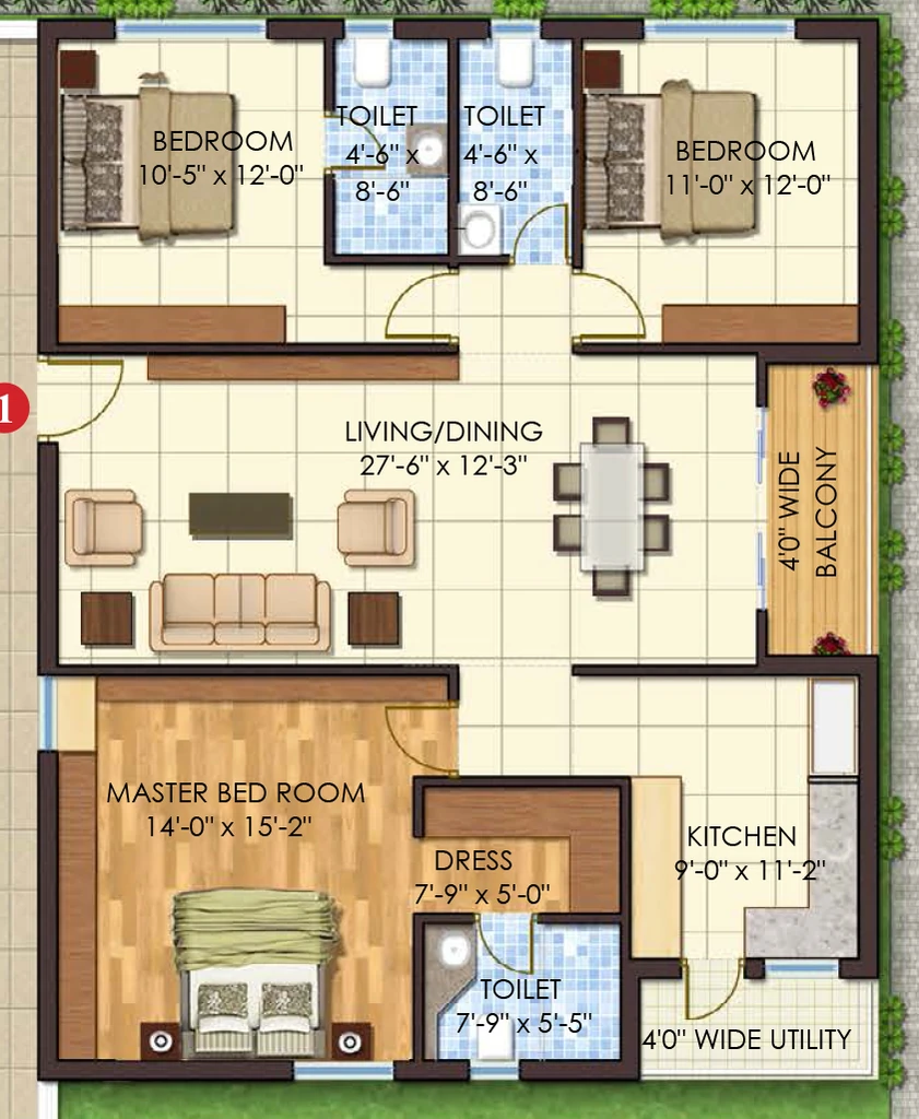 3 BHK Flat in Sahiti Sri Vidhya Ambrosia in Hitech City, Hyderabad - Image 907807