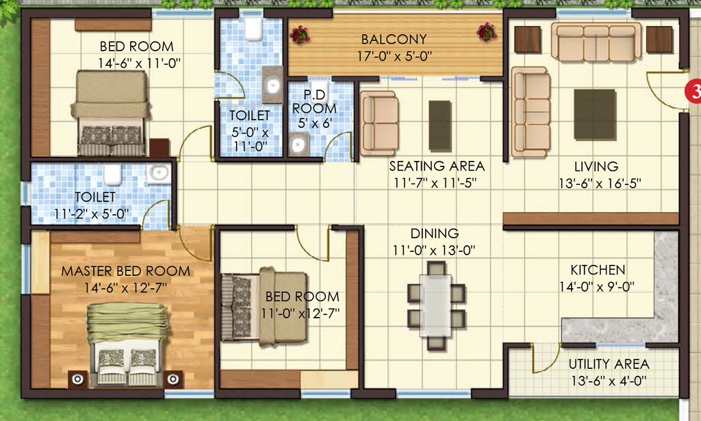 3 BHK Flat in Sahiti Sri Vidhya Ambrosia in Hitech City, Hyderabad - Image 907808