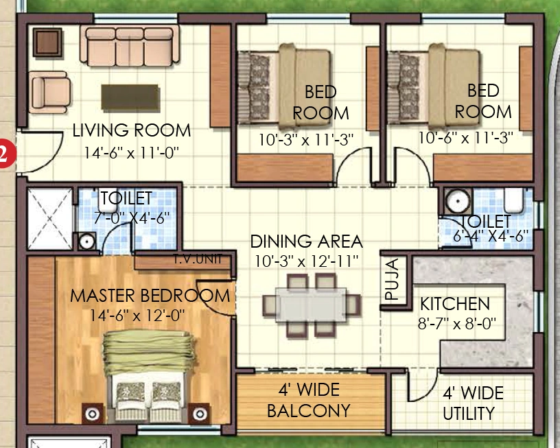3 BHK Flat in Sahiti Sri Vidhya Petals in Hitech City, Hyderabad - Image 907795