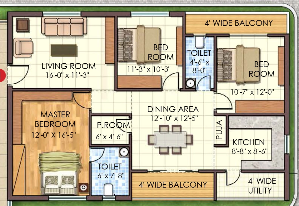 3 BHK Flat in Sahiti Sri Vidhya Petals in Hitech City, Hyderabad - Image 907796