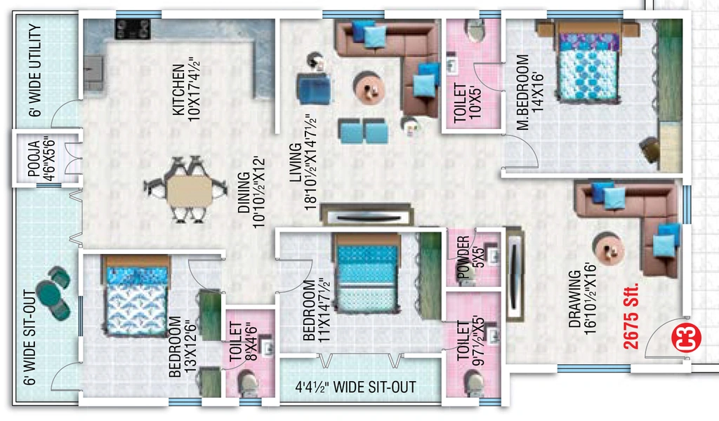 3 BHK Flat in Sahiti Sumukhi Orbit in Madhapur, Hyderabad - Image 907812