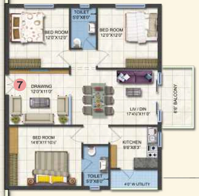 3 BHK Flat in Sri Sindhus Fortune Heights in Hitech City, Hyderabad - Image 908274
