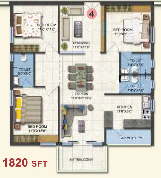 3 BHK Flat in Sri Sindhus Fortune Heights in Hitech City, Hyderabad - Image 908276