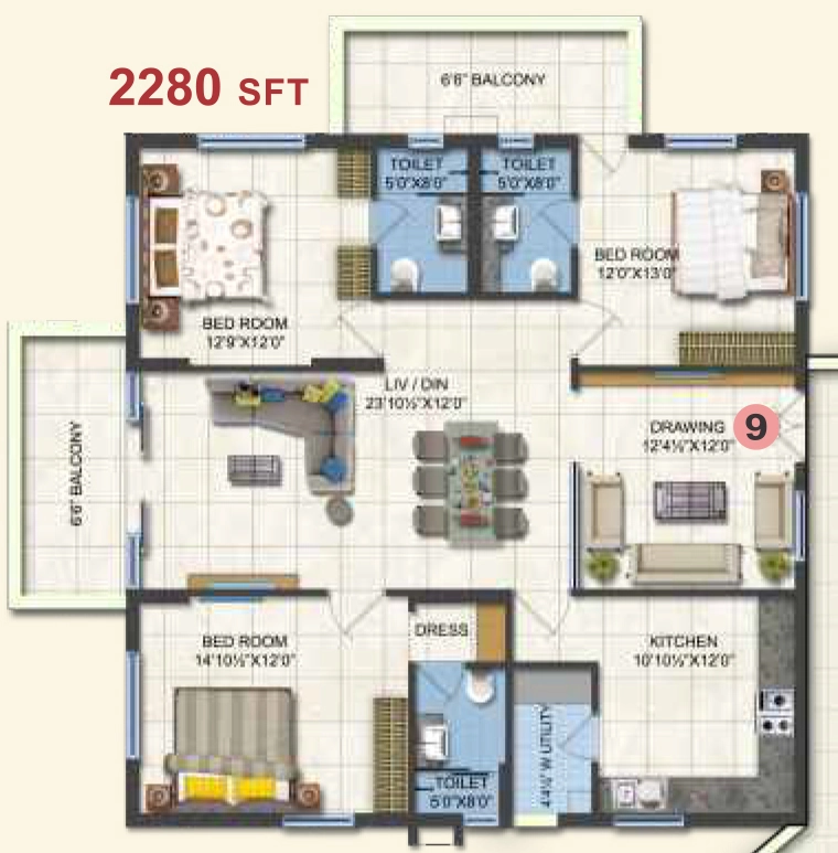 3 BHK Flat in Sri Sindhus Fortune Heights in Hitech City, Hyderabad - Image 908277