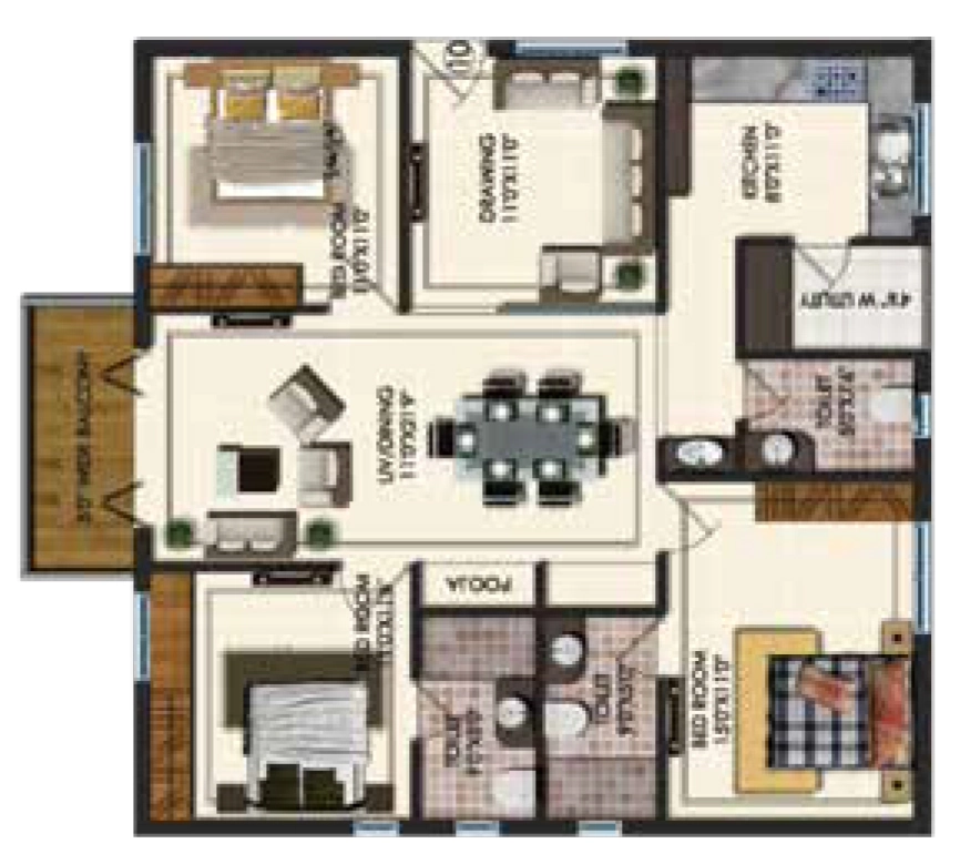 3 BHK Flat in SST Jewel Crest in Shaikpet, Hyderabad - Image 908334