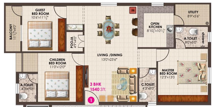 3 BHK Flat in Star Pasham Pandit Rao Homes in Himayat Nagar, Hyderabad - Image 908294
