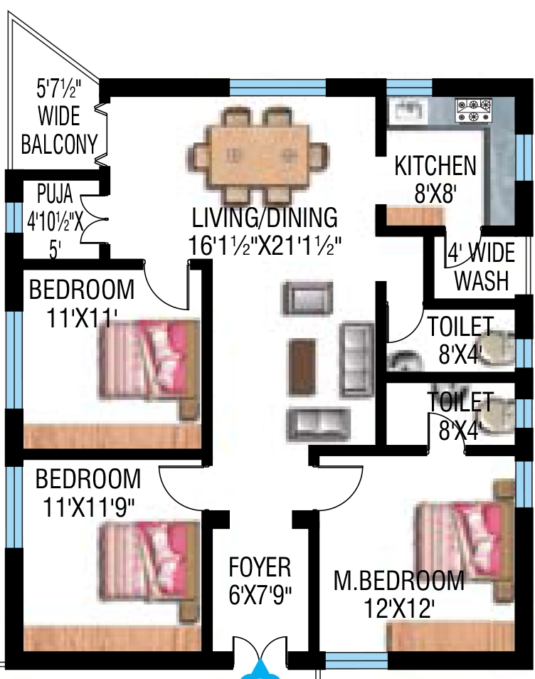 3 BHK Flat in Sai Vamsees Signature in Gachibowli, Hyderabad - Image 907827