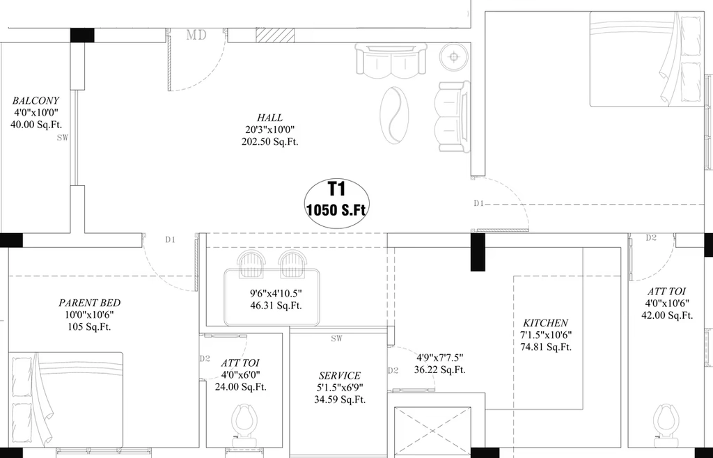 2 BHK Flat in Happy Kamacthi in Iyyappanthangal, Chennai - Image 907836