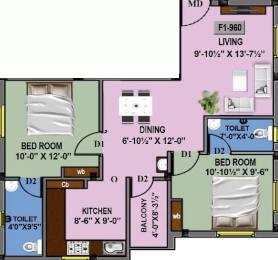 2 BHK Flat in HM Lucky Homes in Porur, Chennai - Image 907849