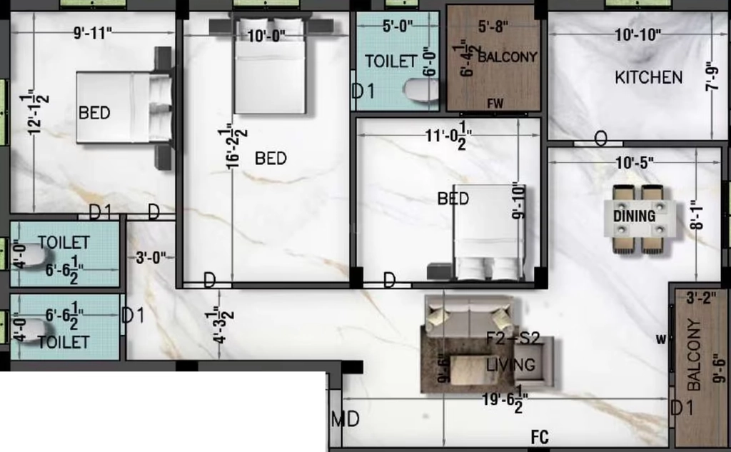 2 BHK Flat in GK Sai Shree in Puzhuthivakkam, Chennai - Image 907874