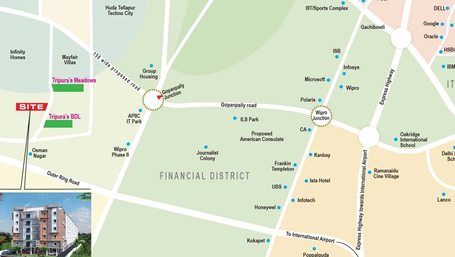 Location of Tripuras Galaxy in Gachibowli, Hyderabad - Image 380617