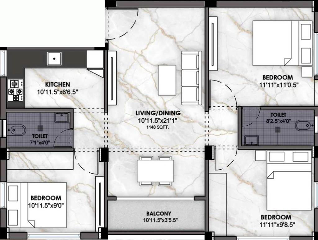 3 BHK Flat in GK Viya Enclave in Adambakkam, Chennai - Image 907924