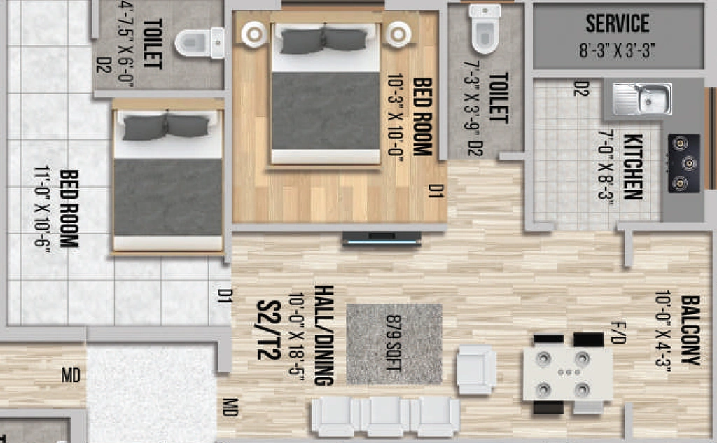 2 BHK Flat in GK Sri Sai Thiara in Madipakkam, Chennai - Image 907930