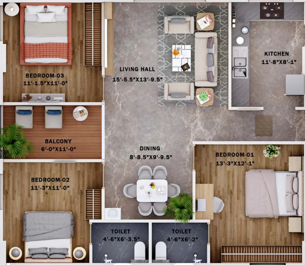 3 BHK Flat in Sanna Reddy Sivakami Residency in Adyar, Chennai - Image 907958