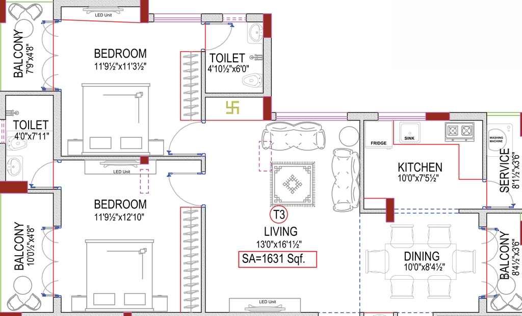 3 BHK Flat in Sanna Reddy Arcadia in Sholinganallur, Chennai - Image 907966