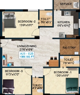 3 BHK Flat in Nest Bonsai in Ottiambakkam, Chennai - Image 907974
