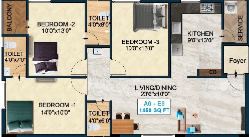 3 BHK Flat in Nest Bonsai in Ottiambakkam, Chennai - Image 907976