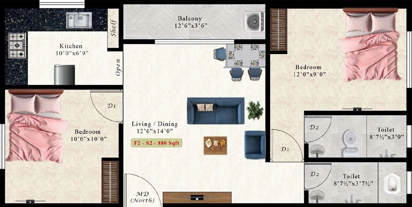 2 BHK Flat in AK Watermelon Turnmaline in Pammal, Chennai - Image 907996