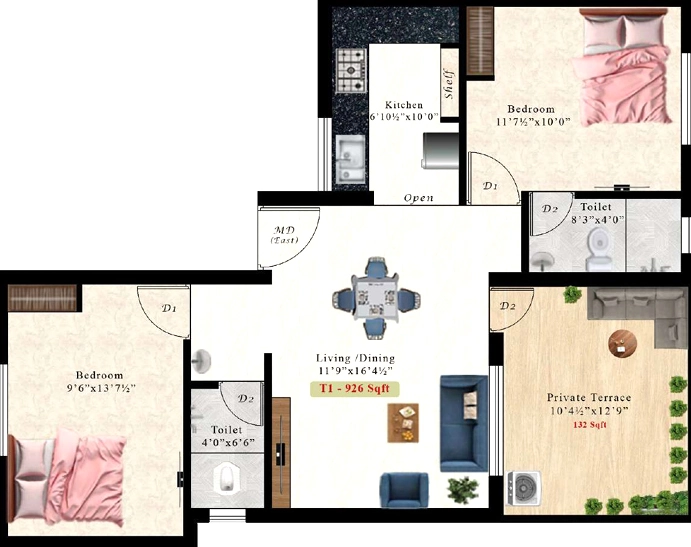 2 BHK Flat in AK Watermelon Turnmaline in Pammal, Chennai - Image 907997