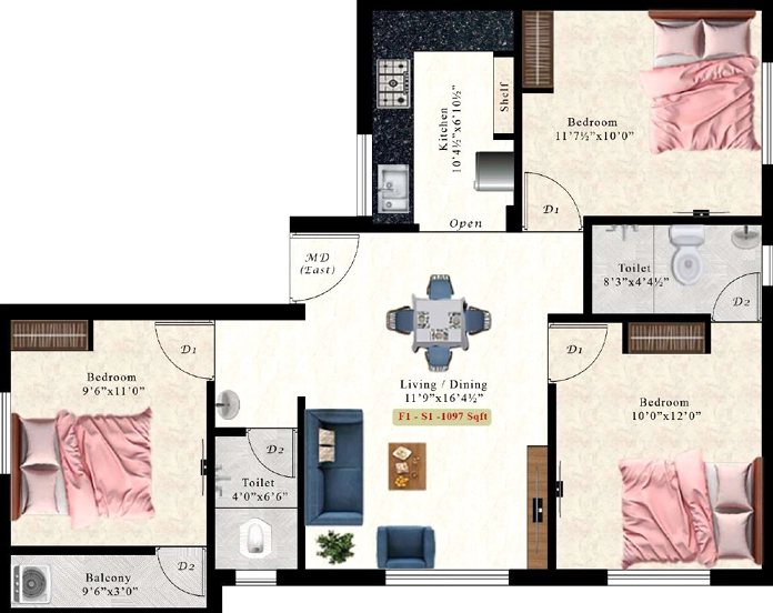 3 BHK Flat in AK Watermelon Turnmaline in Pammal, Chennai - Image 907998