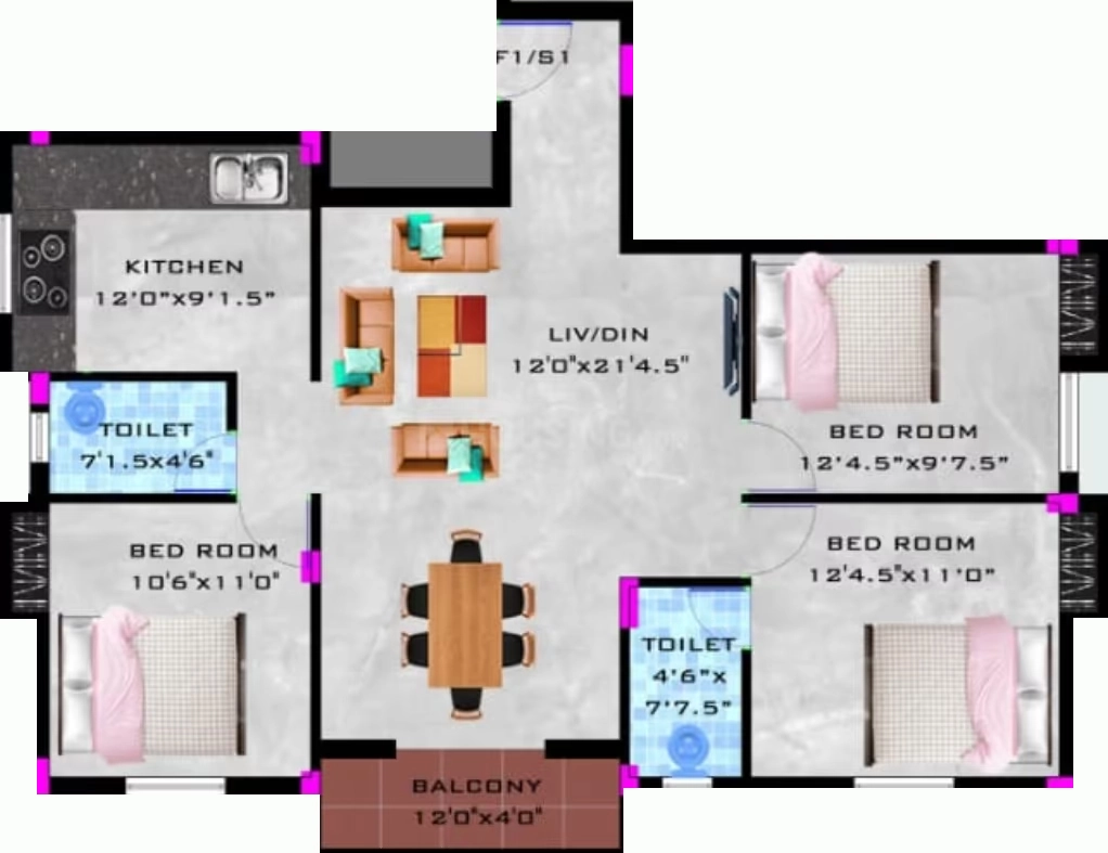 3 BHK Flat in Raayan Akshayam in Madipakkam, Chennai - Image 908001