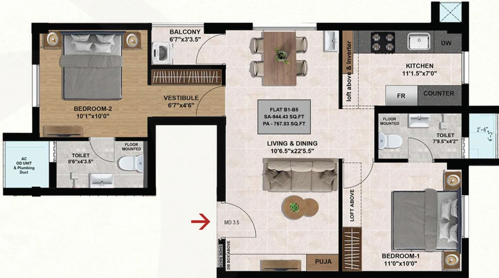 2 BHK Flat in JKB Silicon Vista in Madhanandapuram, Chennai - Image 908056