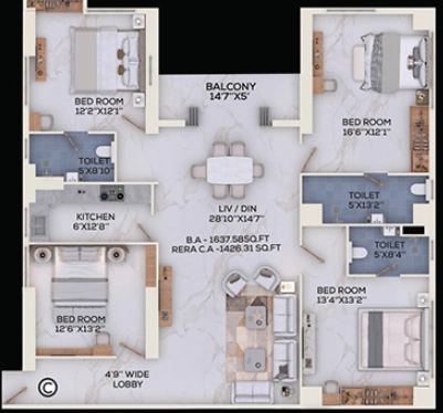 4 BHK Flat in ATK The Burj in Topsia, Kolkata - Image 908730