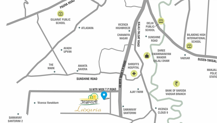 Location of Aamrapali Luxuria in Kalali, Vadodara - Image 380181
