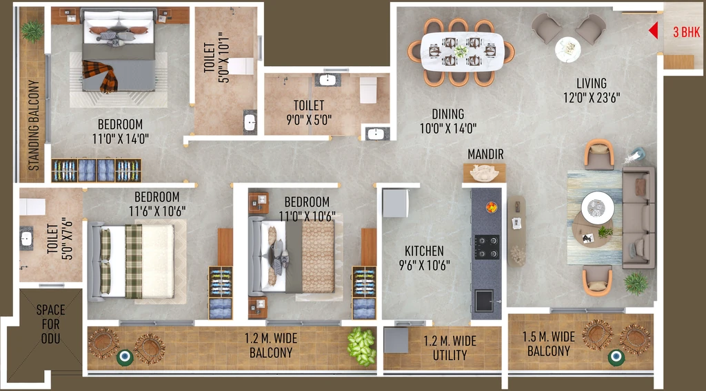 3 BHK Flat in Skyjoy Sky 140 Winter in Besa, Nagpur - Image 909086
