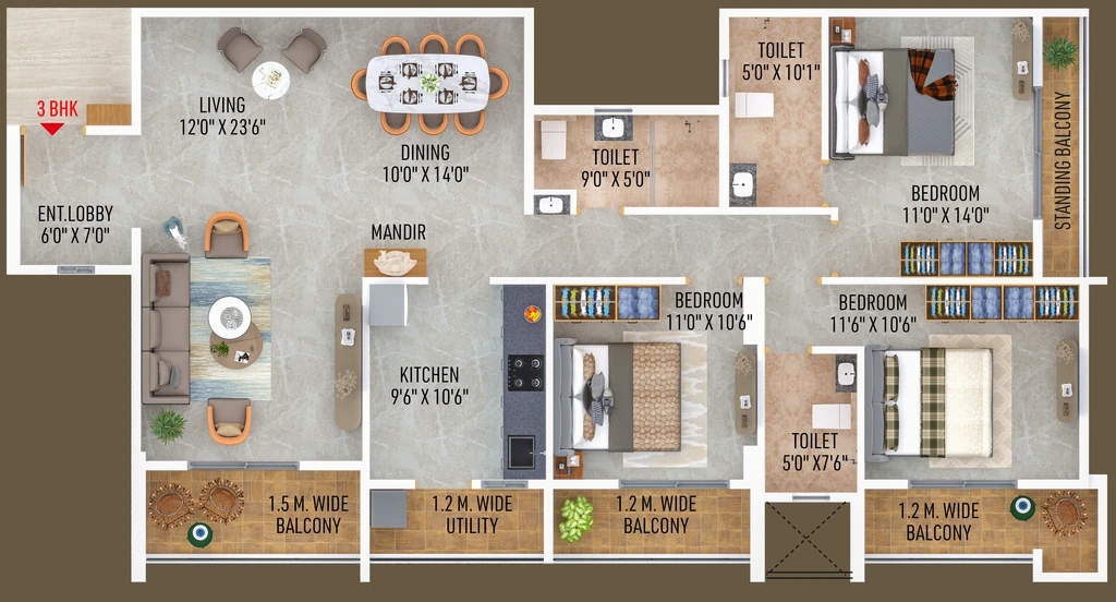 3 BHK Flat in Skyjoy Sky 140 Winter in Besa, Nagpur - Image 909087