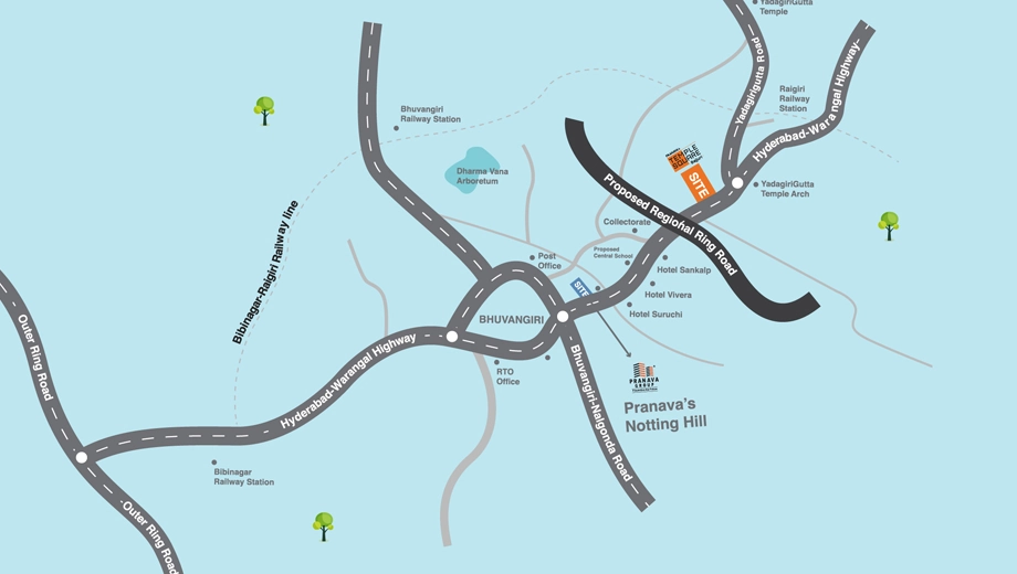 Location of Pranava Temple Square in Bhuvanagiri, Hyderabad - Image 380439